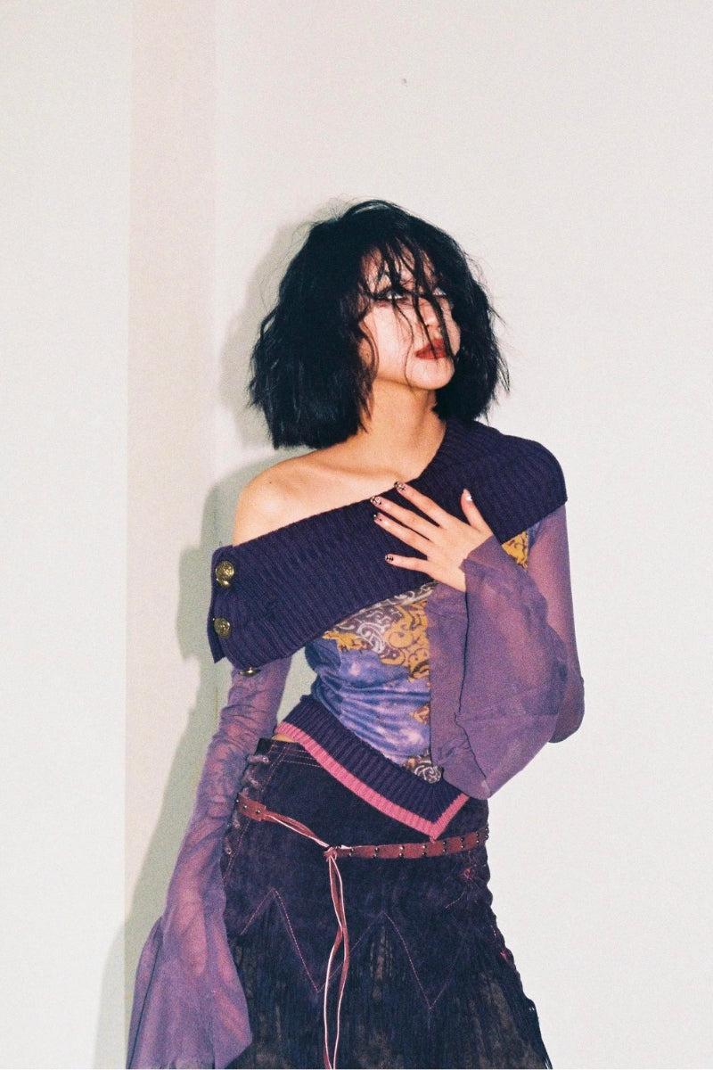 Y2K Fairy Grunge Off Shoulder Mesh Top - Retro 90s Style Douyin Fashion