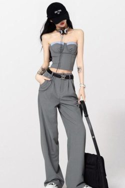 Y2K Fashion Corset Top & Wide Leg Pants Two Piece Set - Retro Style Y2K Outfits