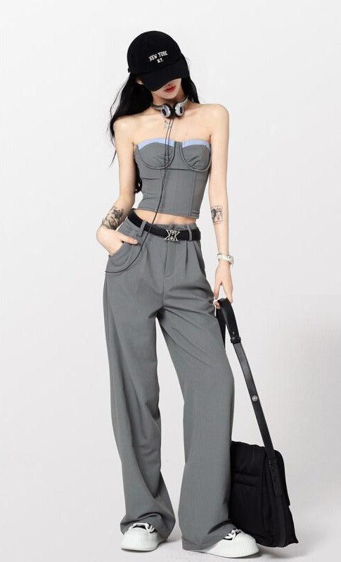 Y2K Fashion Corset Top & Wide Leg Pants Two Piece Set - Retro Style Y2K Outfits