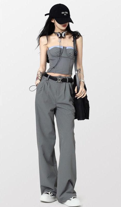 Y2K Fashion Corset Top & Wide Leg Pants Two Piece Set - Retro Style Y2K Outfits