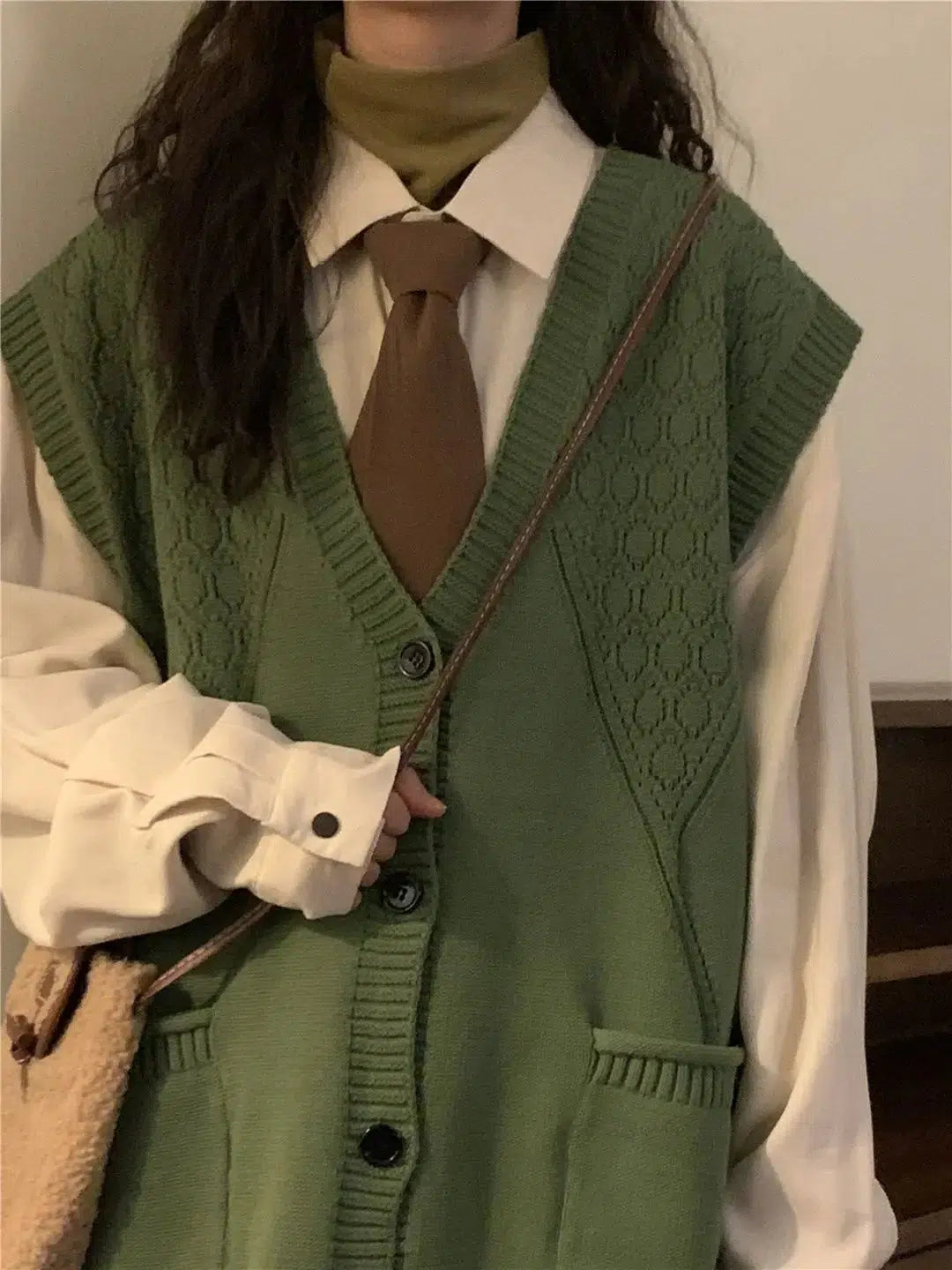 Y2K Fashion Dark Academia Deep V-Neck Sleeveless Cardigan - Retro Style Grunge Outfit