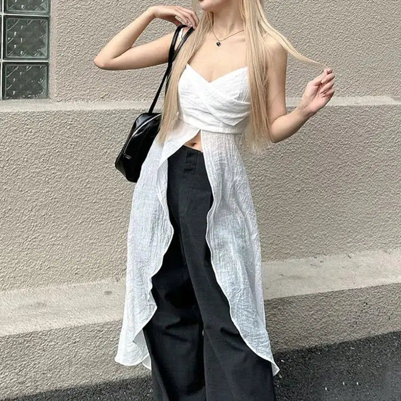 Y2K Fashion Dress-Like Strap Top - Perfect for Retro and 90s Summer Outfits