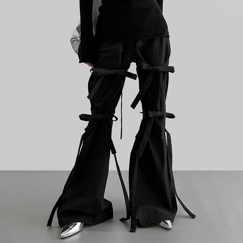 Y2K Gothic Lace Up Flare Pants - Retro 90s Grunge Style