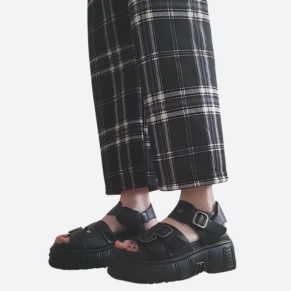 Y2K Grunge Belted Platform Sandals - Retro 90s Fashion Y2K Shoes