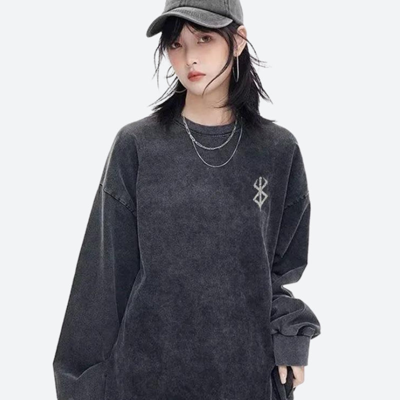 Y2K Grunge Berserk Printed Distressed Unisex Sweatshirt - Retro 90s Fashion Style
