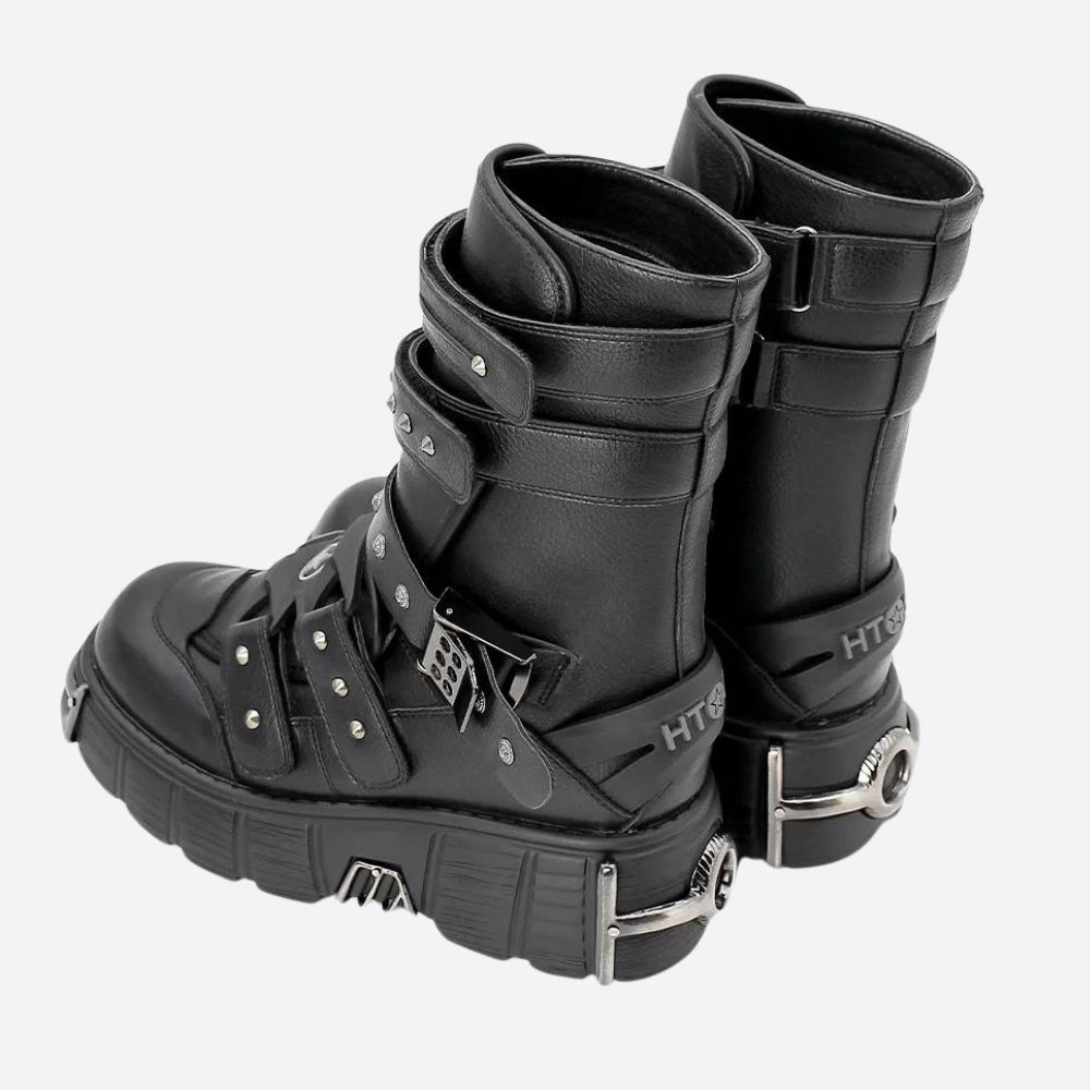 Y2K Grunge Chunky Platform Boots with Velcro Straps - Retro 90s Style