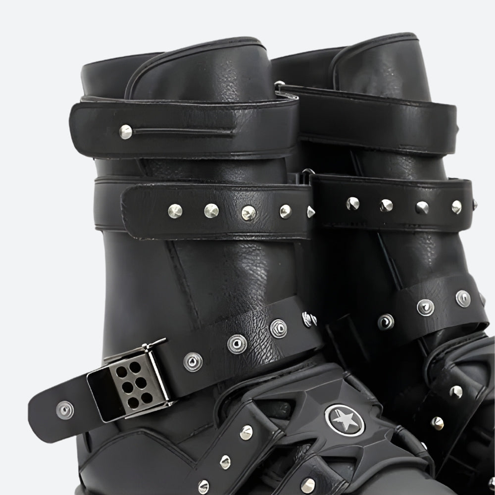 Y2K Grunge Chunky Platform Boots with Velcro Straps - Retro 90s Style