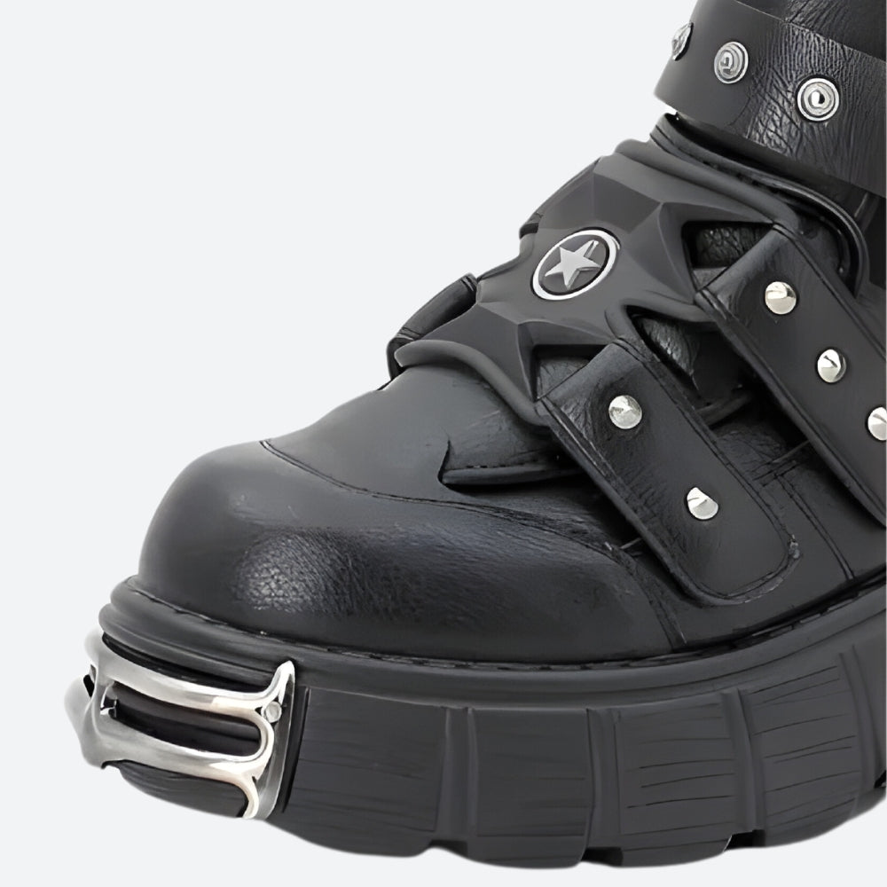 Y2K Grunge Chunky Platform Boots with Velcro Straps - Retro 90s Style
