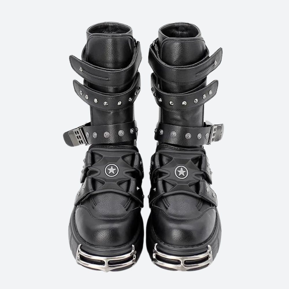Y2K Grunge Chunky Platform Boots with Velcro Straps - Retro 90s Style