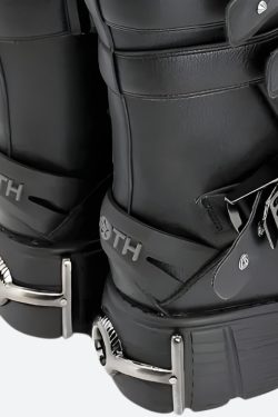 Y2K Grunge Chunky Platform Boots with Velcro Straps - Retro 90s Style