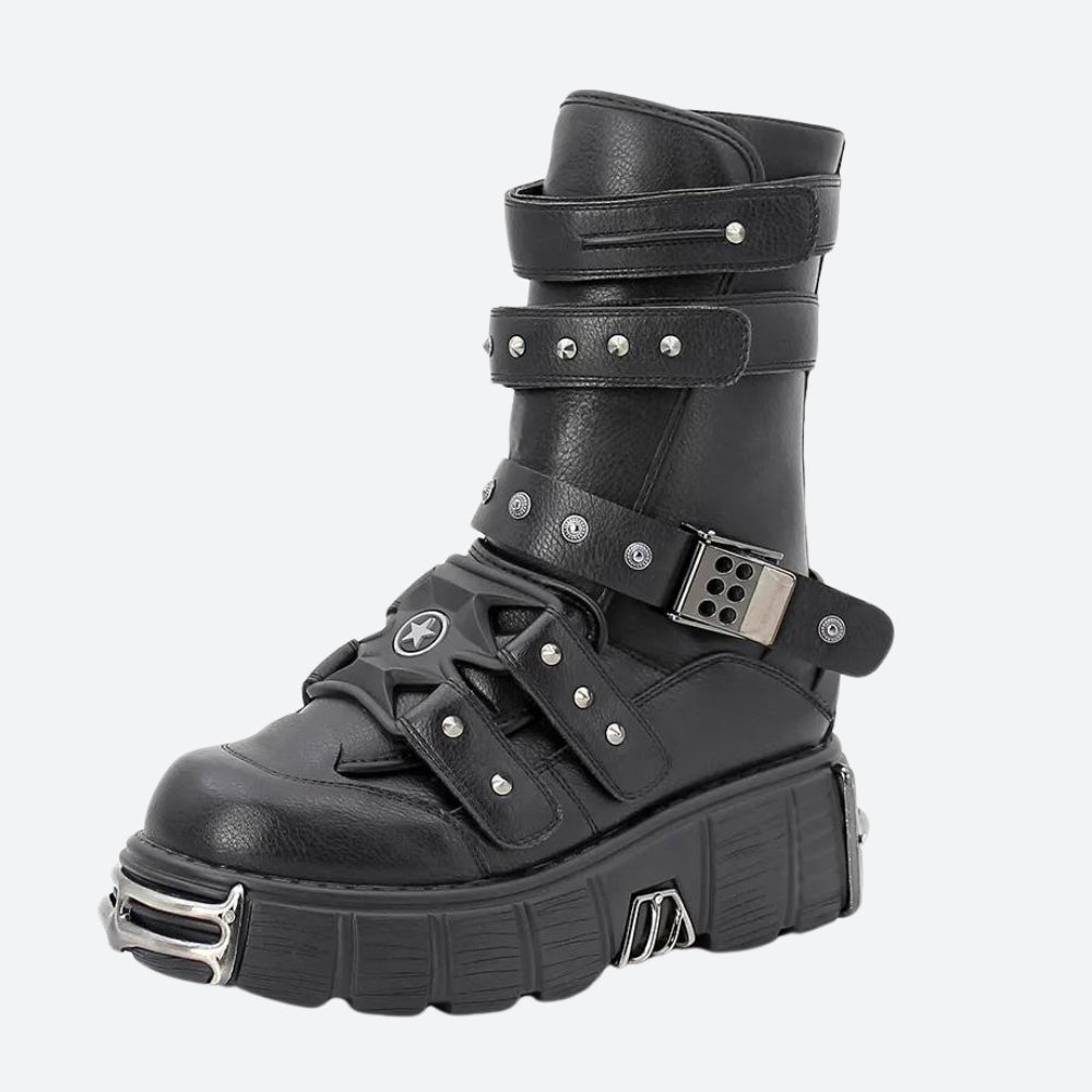 Y2K Grunge Chunky Platform Boots with Velcro Straps - Retro 90s Style