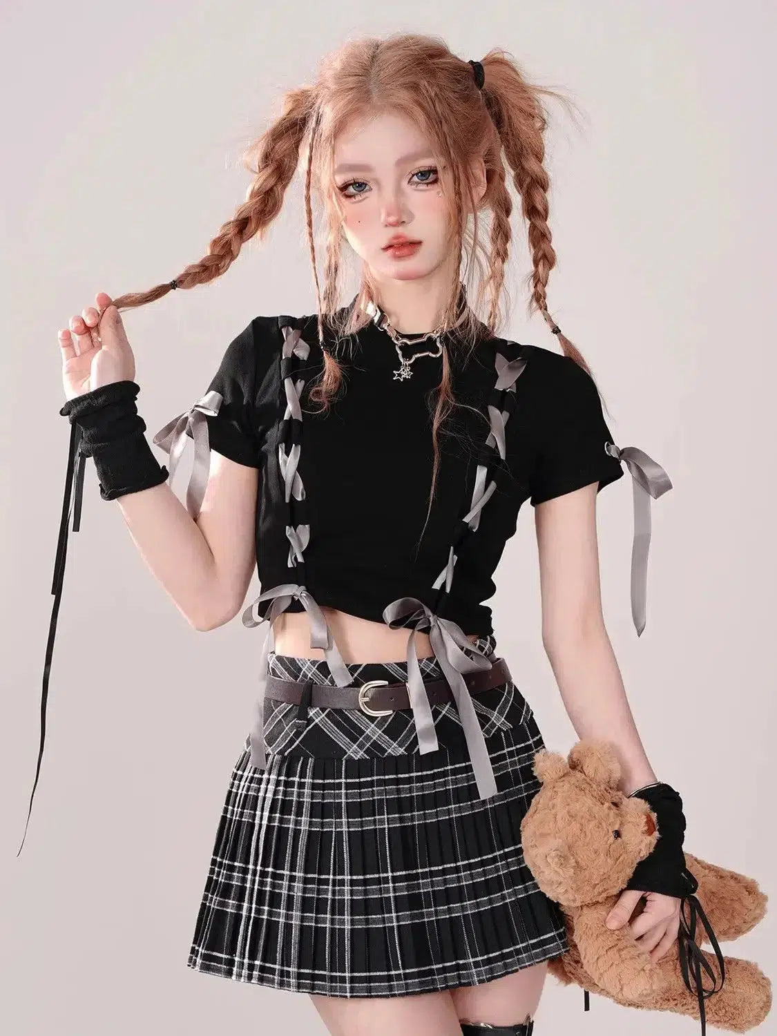 Y2K Grunge Coquette Lace Up Crop Top - Retro 90s Fashion Statement