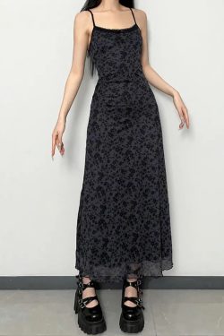 Y2K Grunge Floral Printed Maxi Dress - Retro 90s Summer Outfit