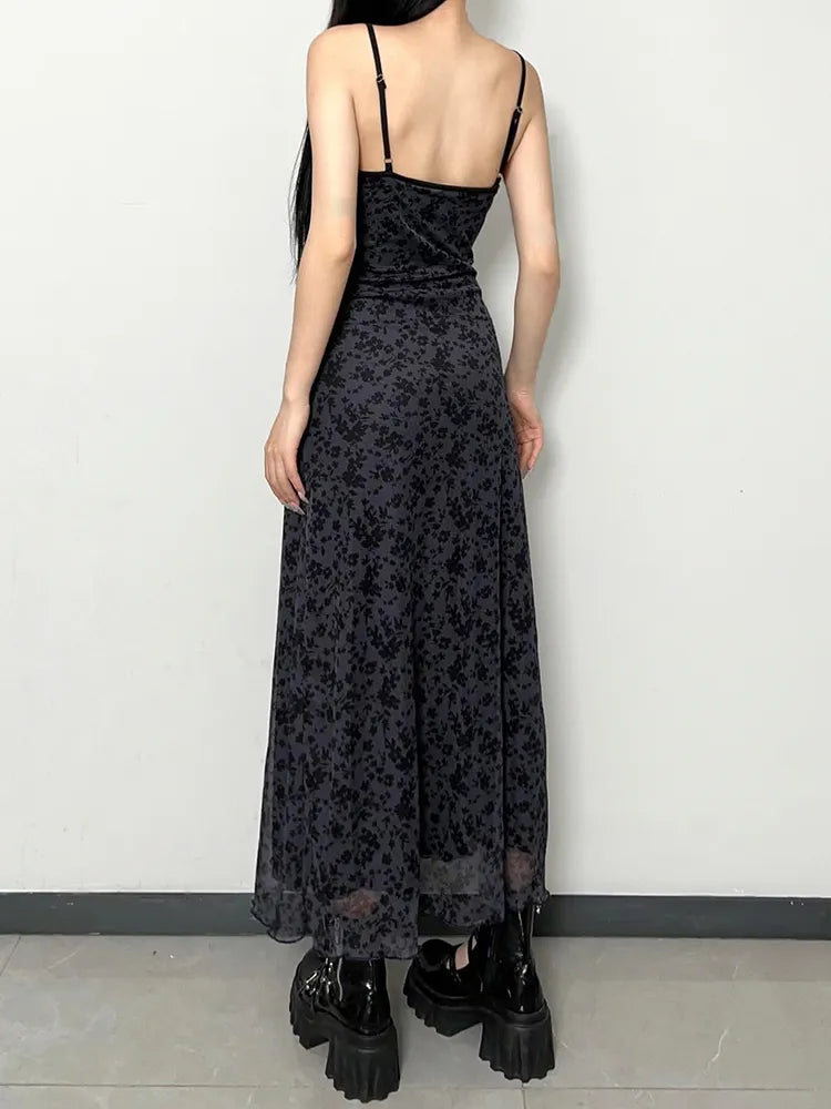Y2K Grunge Floral Printed Maxi Dress - Retro 90s Summer Outfit