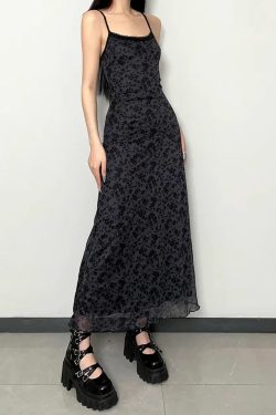 Y2K Grunge Floral Printed Maxi Dress - Retro 90s Summer Outfit
