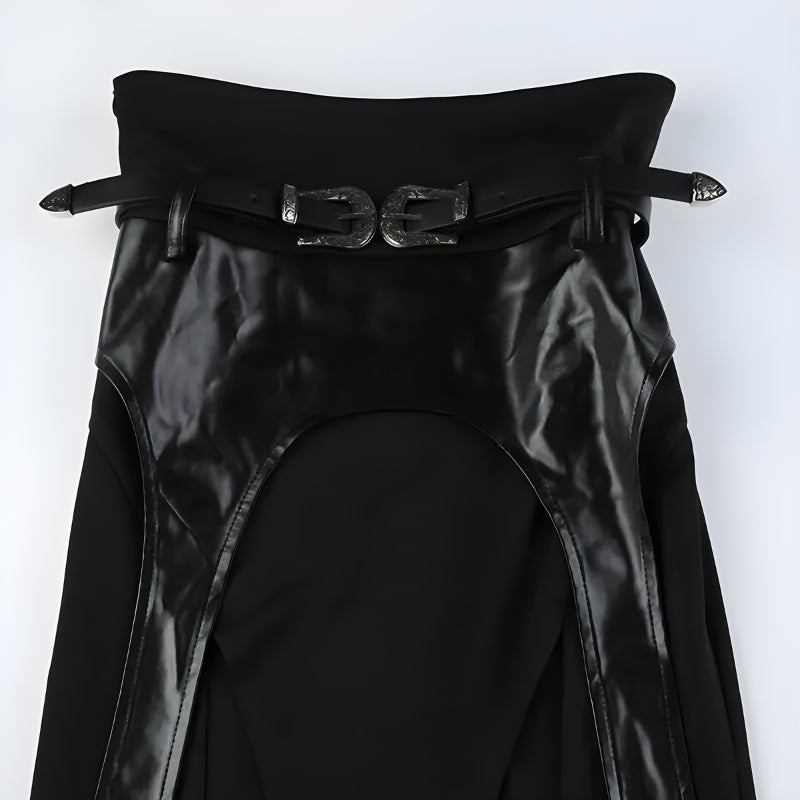 Y2K Grunge Goth Double Slit Maxi Skirt - Retro 90s Fashion Statement