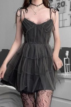 Y2K Grunge Goth Strap Patchwork Mini Dress - Retro 90s Fashion