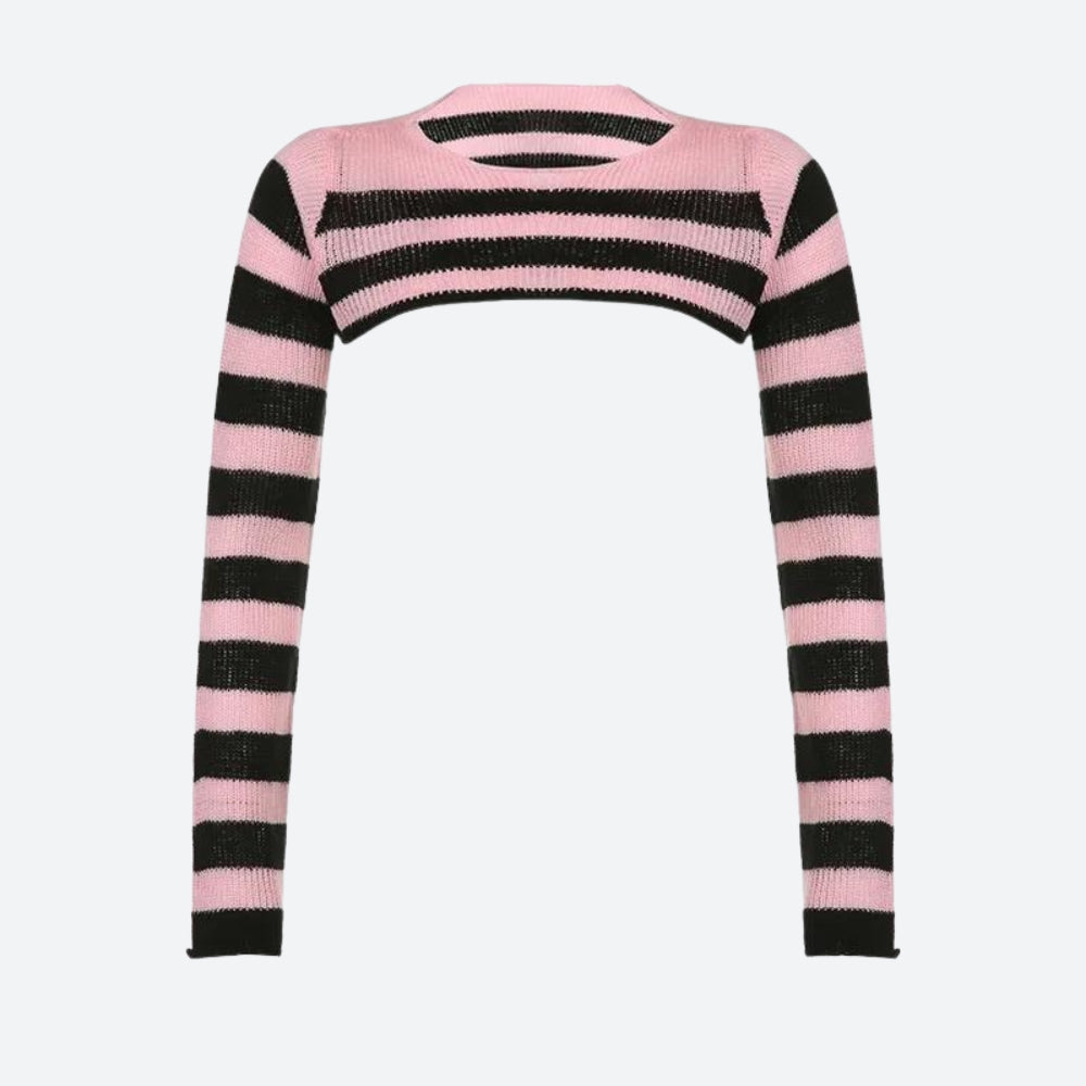 Y2K Grunge Goth Striped Knitted Shrug Sweater - Retro 90s Fashion Statement