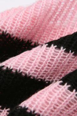 Y2K Grunge Goth Striped Knitted Shrug Sweater - Retro 90s Fashion Statement
