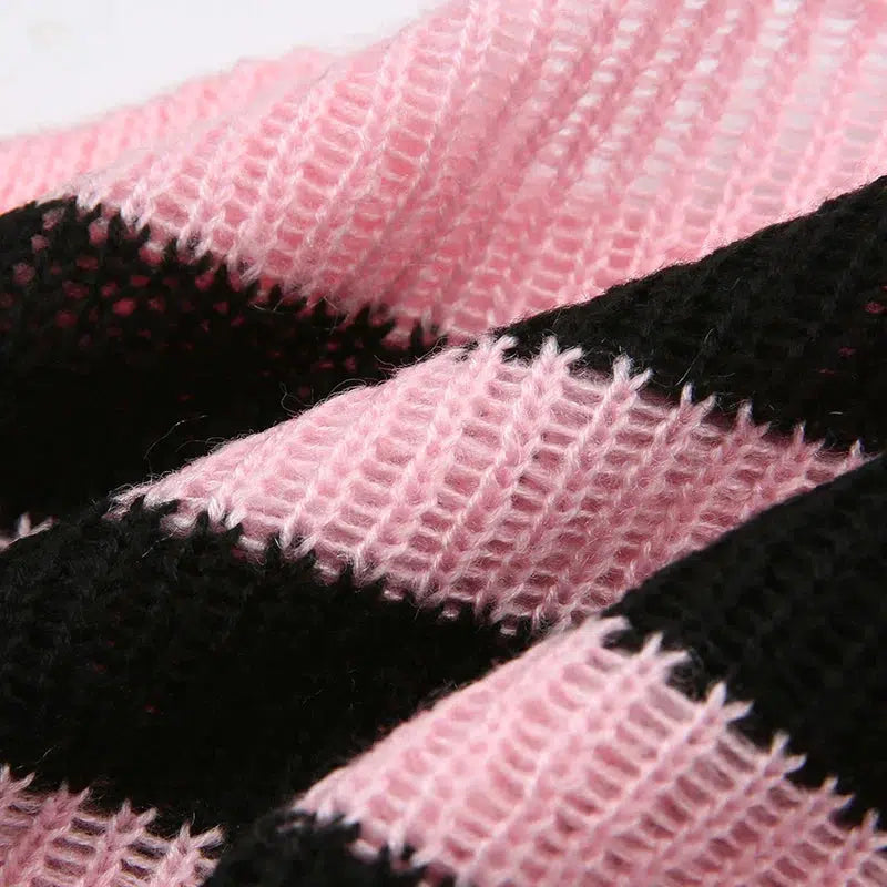 Y2K Grunge Goth Striped Knitted Shrug Sweater - Retro 90s Fashion Statement