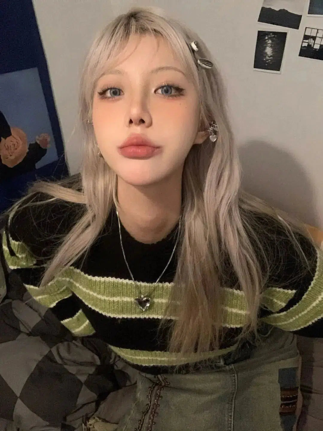 Y2K Grunge Green Striped Crop Sweater - Retro 90s Fashion Statement