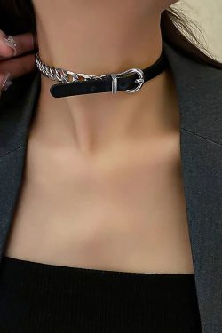 Y2K Grunge Half Belted Chain Necklace - Retro 90s Fashion Statement Accessory
