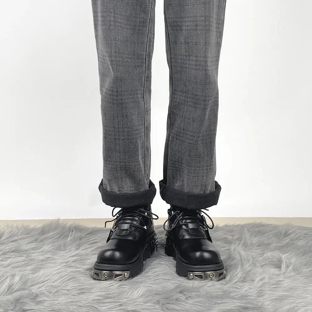 Y2K Grunge Lace Up Platform Boots with Belted Detail - Retro 90s Fashion