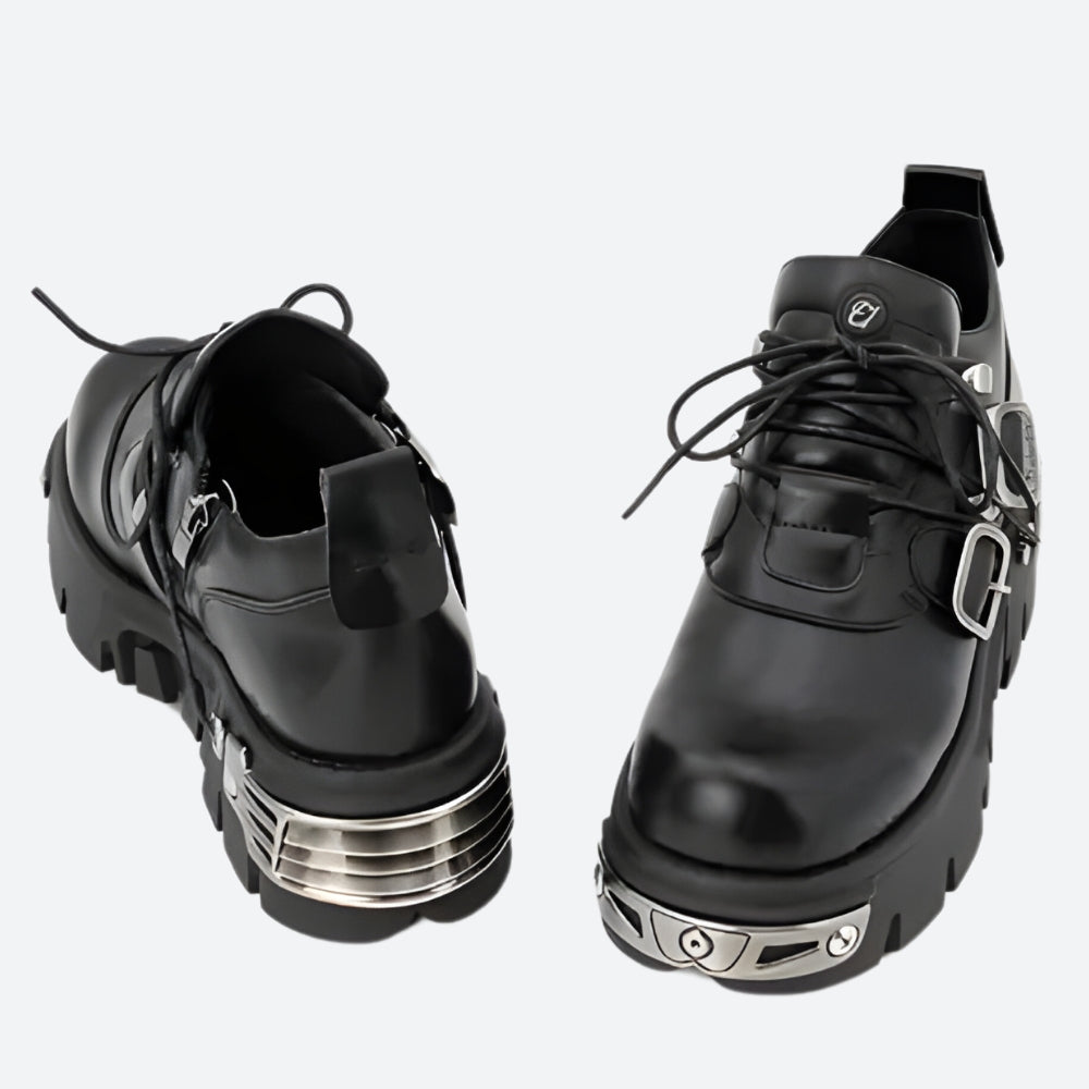 Y2K Grunge Lace Up Platform Boots with Belted Detail - Retro 90s Fashion