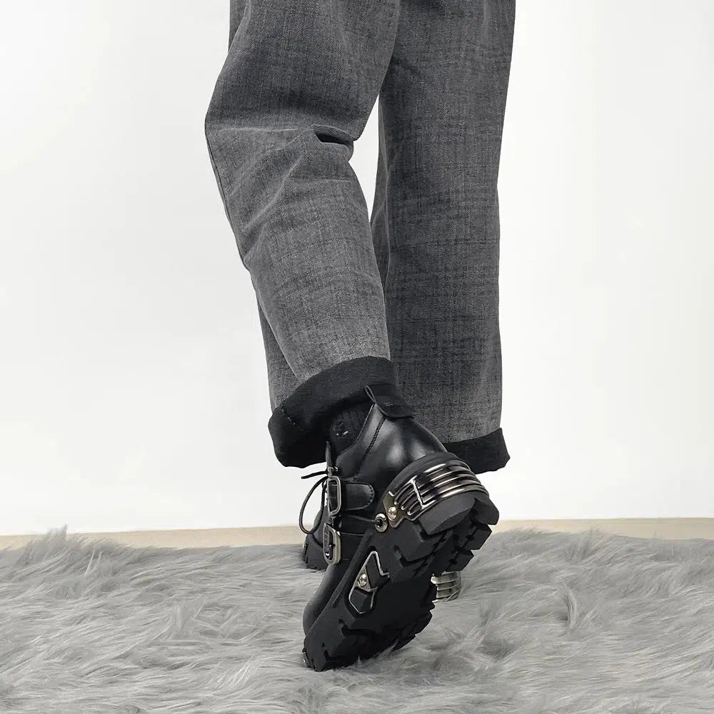 Y2K Grunge Lace Up Platform Boots with Belted Detail - Retro 90s Fashion