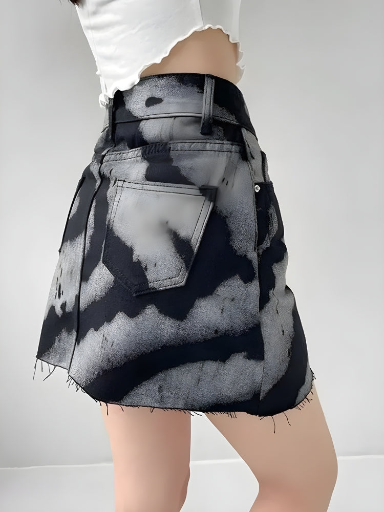 Y2K Grunge Spray Paint Distressed Mini Skirt - Retro 90s Fashion Outfit