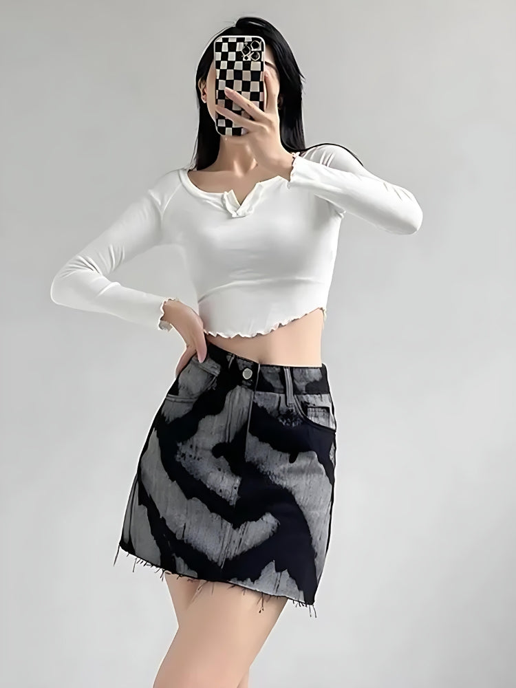 Y2K Grunge Spray Paint Distressed Mini Skirt - Retro 90s Fashion Outfit