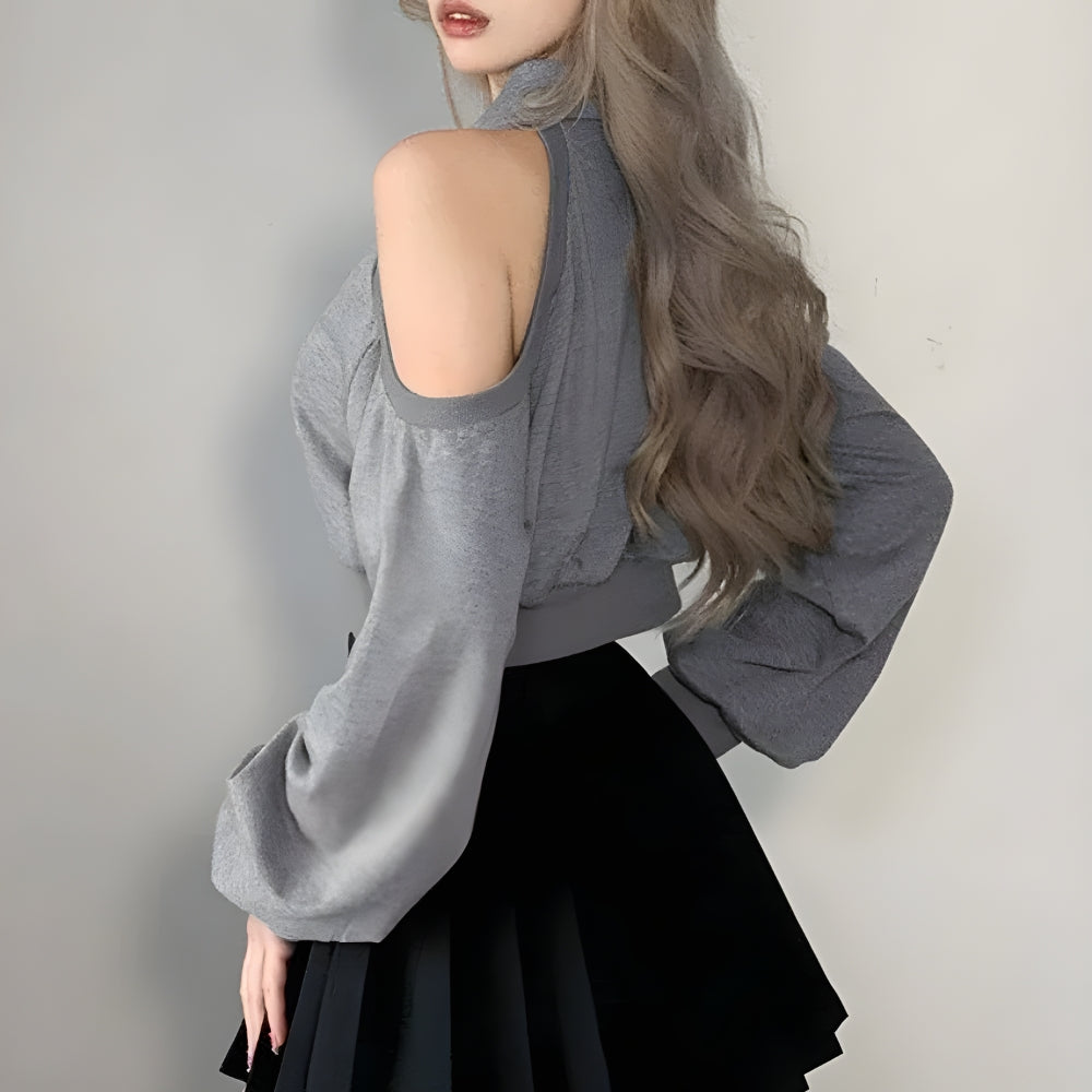 Y2K Lace Up Cut Out Cropped Sweatshirt - Retro 90s Grunge Style