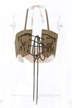 Y2K Lace Up Halter Top - Retro Style Summer Fashion