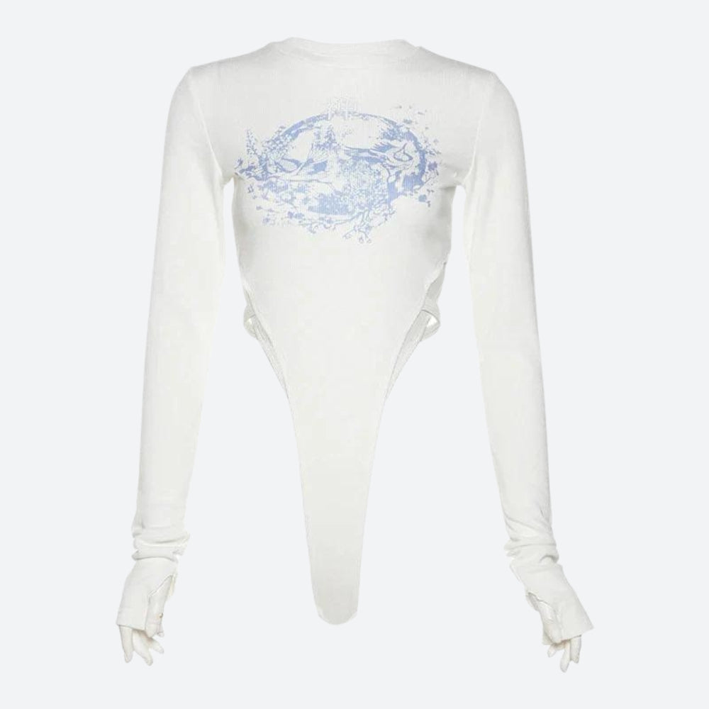 Y2K Mythology Figure Printed Bodysuit - Retro Style Grunge Outfit