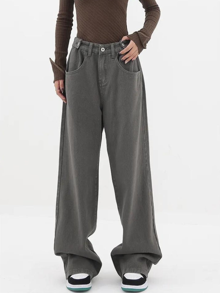 Y2K Retro Adjustable Waist Baggy Denim Jeans - Perfect for 90s and Grunge Outfits