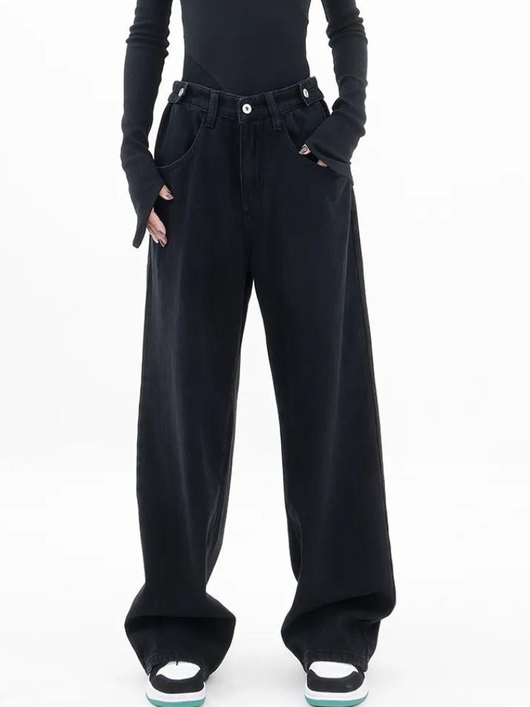 Y2K Retro Adjustable Waist Baggy Denim Jeans - Perfect for 90s and Grunge Outfits