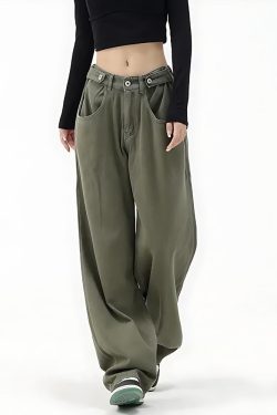 Y2K Retro Adjustable Waist Baggy Denim Jeans - Perfect for 90s and Grunge Outfits