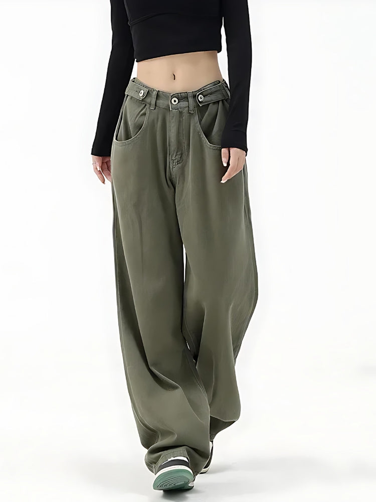 Y2K Retro Adjustable Waist Baggy Denim Jeans - Perfect for 90s and Grunge Outfits