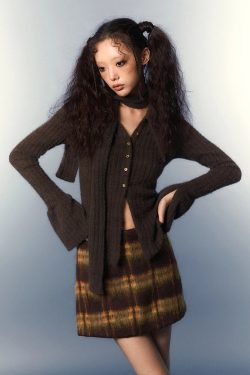 Y2K Retro Chelsea Collar Knitted Cardigan with Scarf Tie