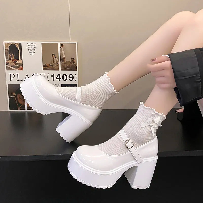 Y2K Retro Coquette Platform Chunky Mary Jane Shoes - Perfect for 90s and Grunge Outfits