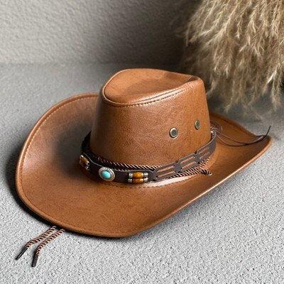 Y2K Retro Cowgirl Adjustable Faux Leather Western Hat - Perfect for 90s and Grunge Outfits