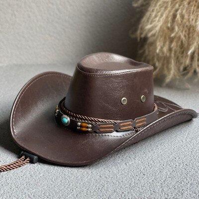 Y2K Retro Cowgirl Adjustable Faux Leather Western Hat - Perfect for 90s and Grunge Outfits