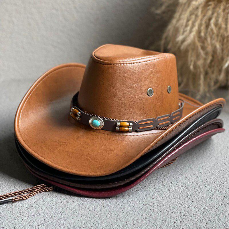 Y2K Retro Cowgirl Adjustable Faux Leather Western Hat - Perfect for 90s and Grunge Outfits
