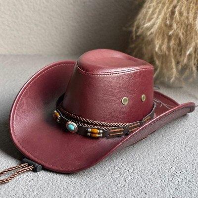 Y2K Retro Cowgirl Adjustable Faux Leather Western Hat - Perfect for 90s and Grunge Outfits