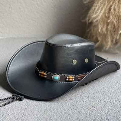 Y2K Retro Cowgirl Adjustable Faux Leather Western Hat - Perfect for 90s and Grunge Outfits
