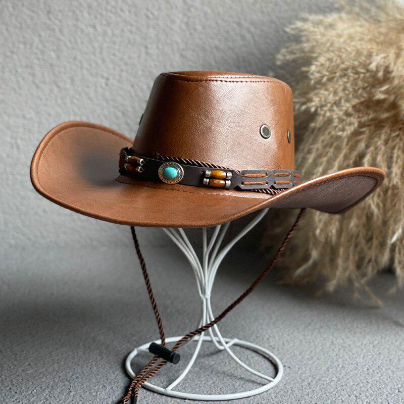 Y2K Retro Cowgirl Adjustable Faux Leather Western Hat - Perfect for 90s and Grunge Outfits