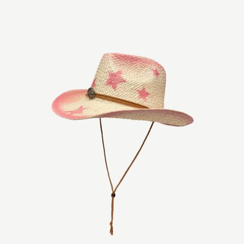Y2K Retro Cowgirl Adjustable Woven Straw Hat - Perfect for 90s and Grunge Outfits