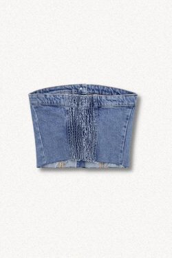 Y2K Retro Cowgirl Button Up Denim Tube Top - Perfect for 90s and Grunge Outfits