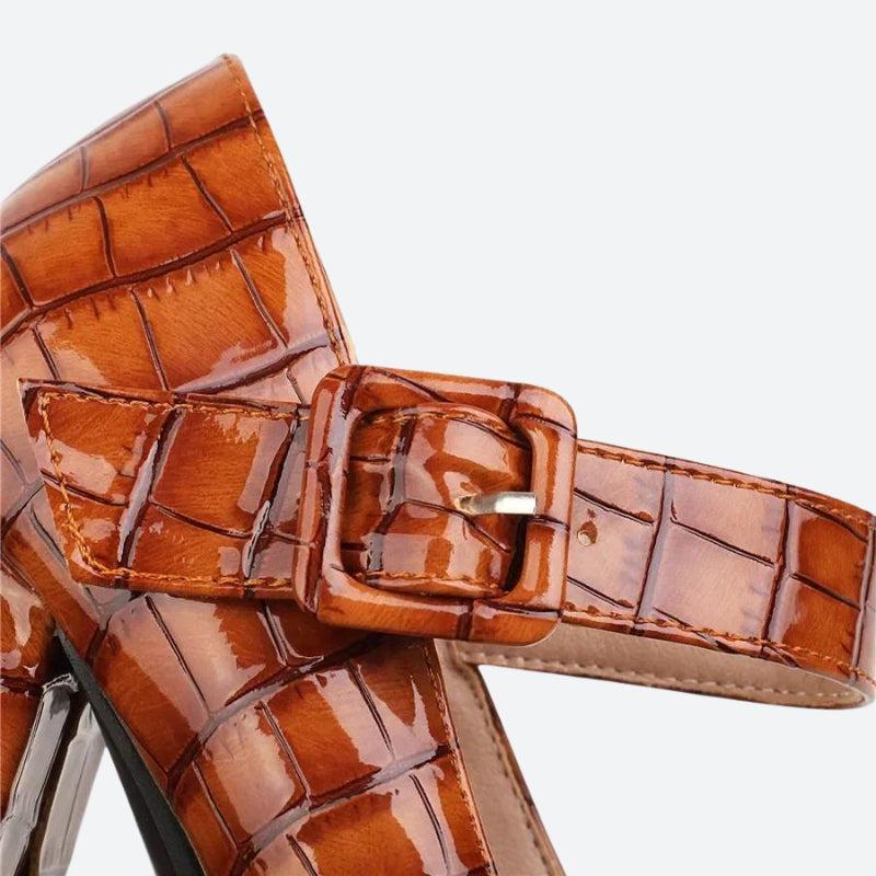 Y2K Retro Crocodile Square Toe Platform High Heels - Perfect for 90s and Grunge Outfits