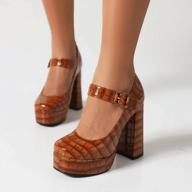 Y2K Retro Crocodile Square Toe Platform High Heels - Perfect for 90s and Grunge Outfits